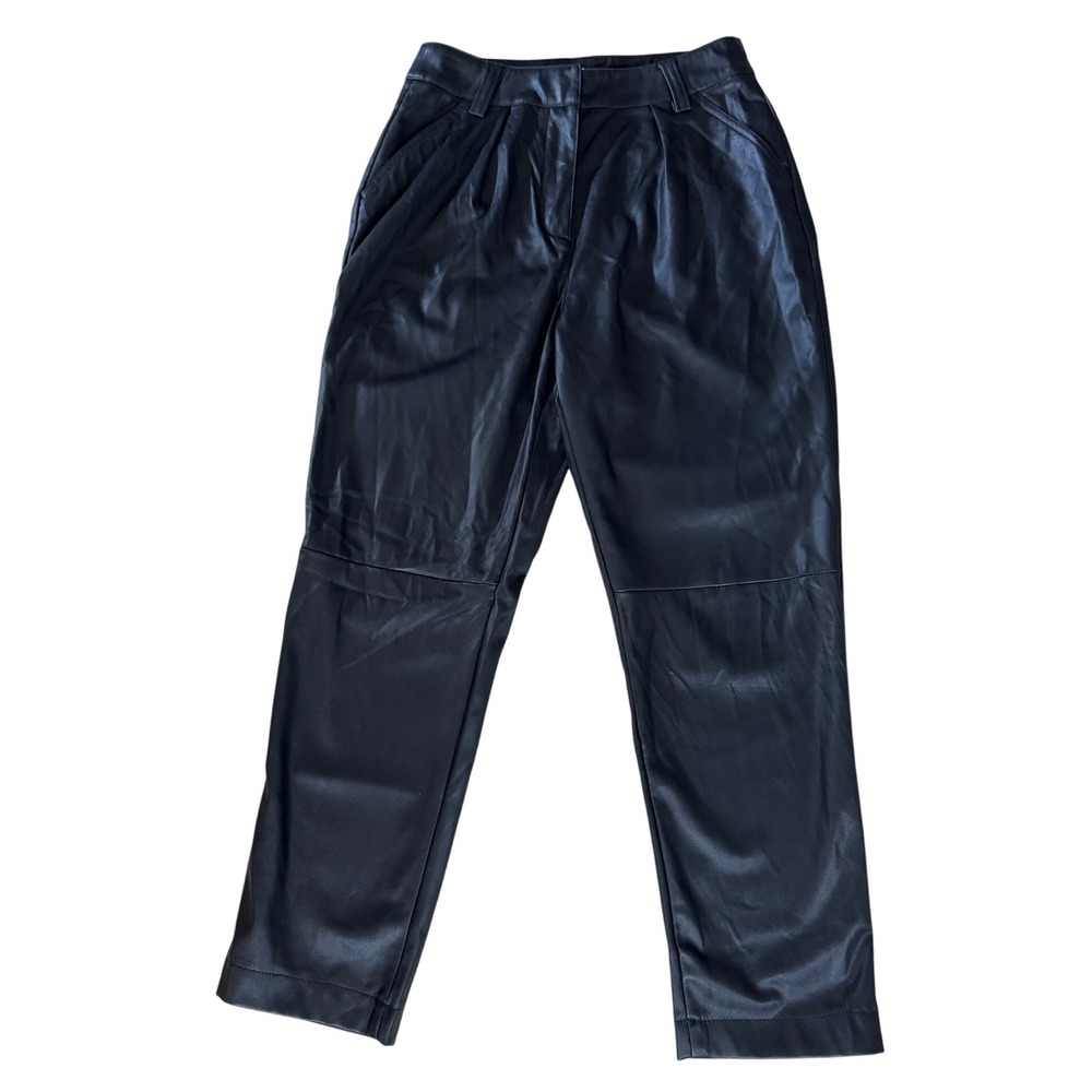 Topshop Black Faux Leather Pleated Trousers Sz 6 Edgy Chic Y2K‎ EUC